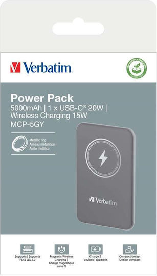 Verbatim Charge 'n' Go MagSafe Power Bank 5000mAh с USB-C порт Power Delivery Сив