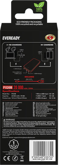Eveready PX20B Power Bank 20000mAh с 2 USB-A порта Черен