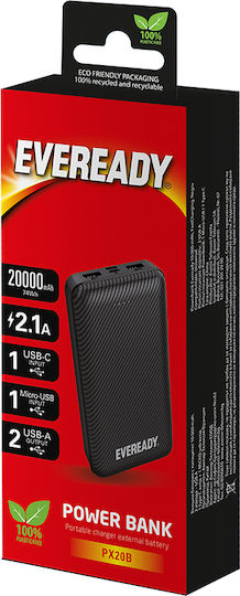 Eveready PX20B Power Bank 20000mAh с 2 USB-A порта Черен