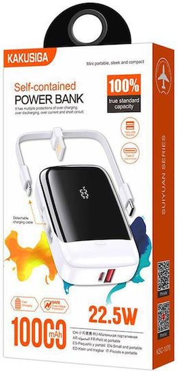 Kakusiga KSC-1076 Power Bank 10000mAh 22.5W με Θύρα USB-A και Θύρα USB-C Λευκό