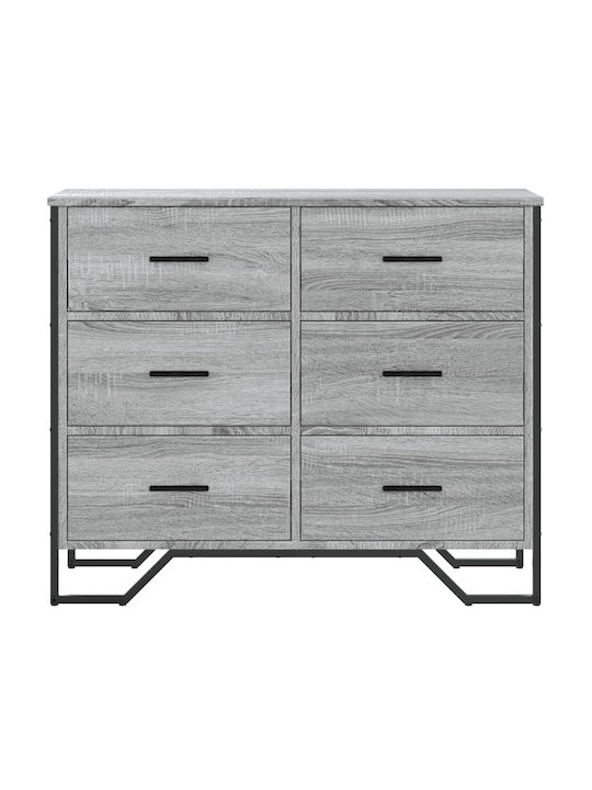 Wooden Chest of Drawers with 6 Drawers Grey Sonoma 91x35.5x74.5cm
