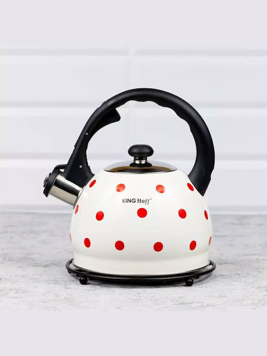 KING Hoff Dots Τσαγιέρα Ανοξείδωτη Λευκή 2000ml