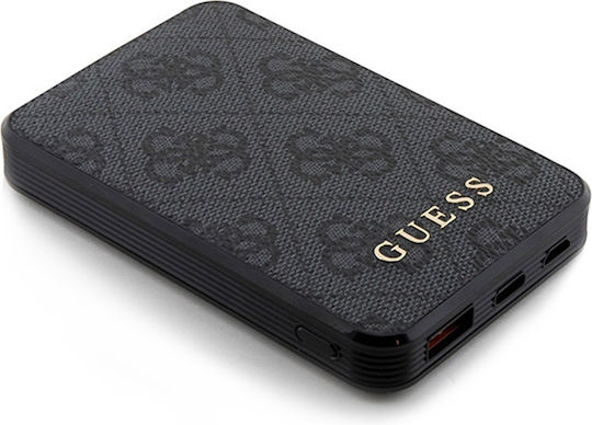 Guess Metal Logo Power Bank 5000mAh 15W с USB-A порт и USB-C порт Черен