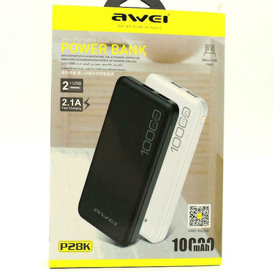Awei P28K Power Bank 10000mAh с 2 USB-A порта Бял