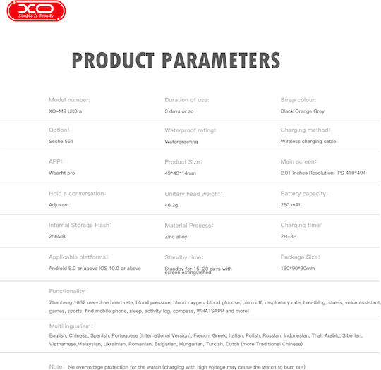 XO M9 Ultra Smartwatch με Παλμογράφο (Μαύρο)