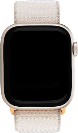 Apple Смарт часовник Series 9 Cellular Алуминий 45 мм Водоустойчив с eSIM и Пулсомер (Starlight със Starlight Sport Loop - M/L)