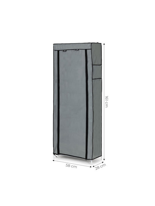 Modernhome Fabric Wardrobe with Zipper and Shelves in Gray Color 58x28x161cm