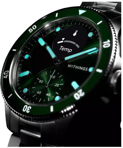 Withings Scanwatch Nova Stainless Steel 42mm Waterproof with Heart Rate Monitor (Dark Green)