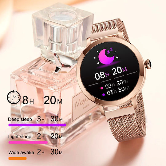 Aoke NX7 Pro Smartwatch με Παλμογράφο (Ροζ - Χρυσή Κάσα / Ροζ - Χρυσό Μεταλλικό Λουρί)