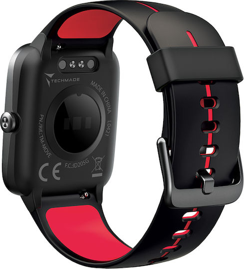 Techmade Sport 37mm Smartwatch με Παλμογράφο (Black/Red)