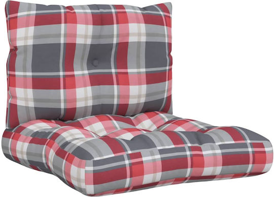 vidaXL Waterproof Bench Cushion for Pallet with Backrest Gray Checkered 2pcs