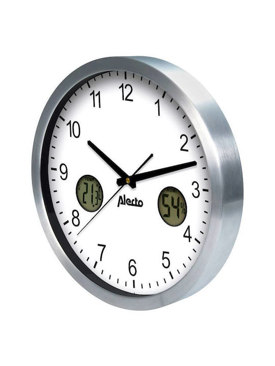 Alecto Silent Wall Clock Metallic Silver Ø30.5cm