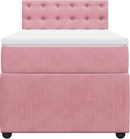 Single Upholstered Bed with Fabric Pink with Slats & Mattress 100x200cm
