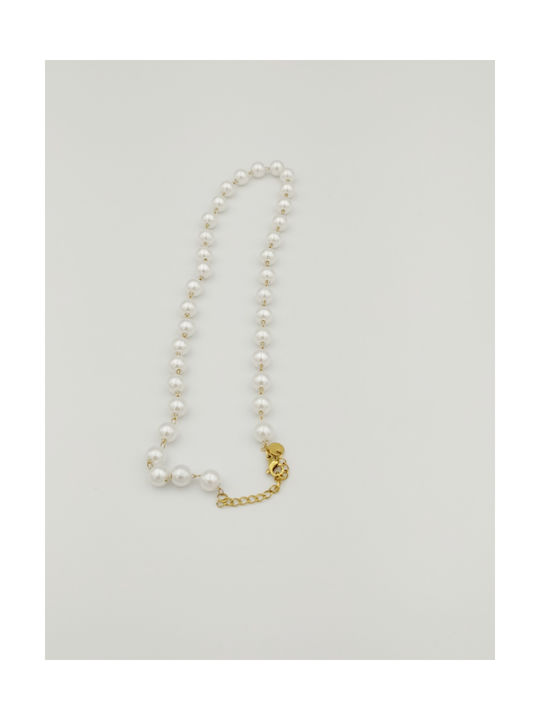 Necklace from Gold Plated Steel with Pearls