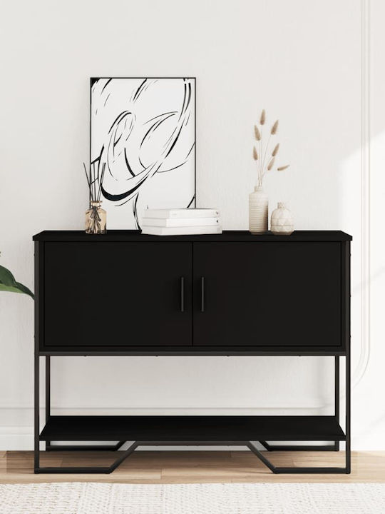 Console Table Wood & Metal Black Velvet-Black Metal L100xW35xH74.5cm