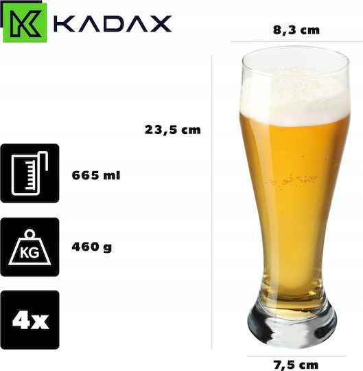 Kadax Set of Glasses Beer, μπίρας / Water made of Glass 665ml 4pcs