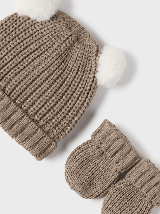 Kids Beanie Set with Gloves Knitted Beige 2pcs