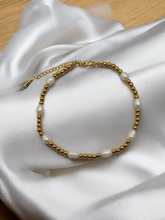 Stahl-Gold-Fußkette mit Perlen und Perlen