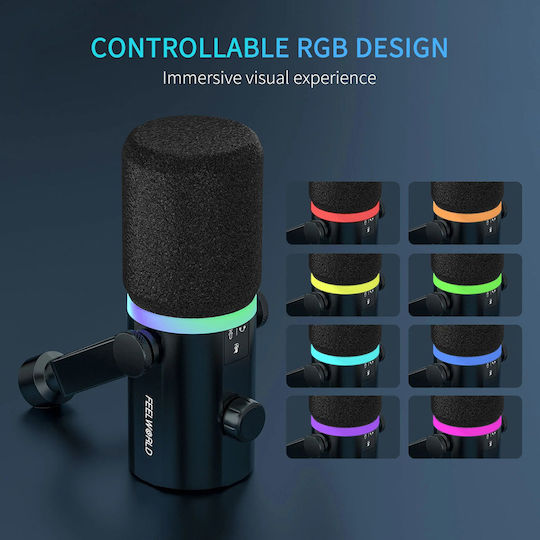 FeelWorld PM1 RGB Δυναμικό Mikrofon XLR / USB Tischplatte für Gesang