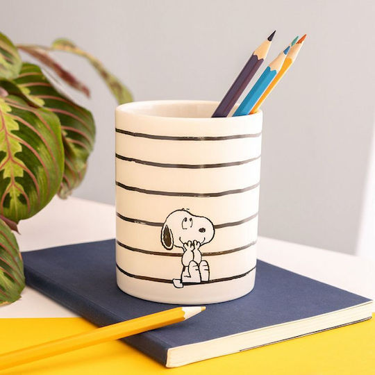 Ceramic Pencil Holder in White Color 1pcs 10.5x8.5x10.5cm