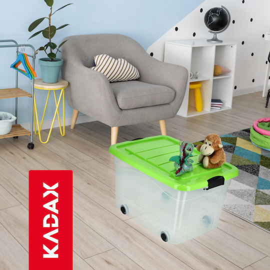 Kadax Πλαστικό Κουτί Αποθήκευσης με Ρόδες και Καπάκι Πράσινο 60lt