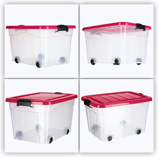 Kadax Plastic Cutie de Depozitare cu Roți și Capac Roz 40lt 1buc
