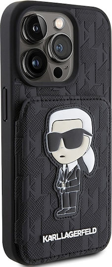 Karl Lagerfeld Saffiano Monogram Ikonik Patch Umschlag Rückseite Kunststoff Schwarz (iPhone 15 Pro Max)