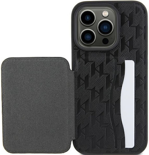 Karl Lagerfeld Saffiano Monogram Ikonik Patch Umschlag Rückseite Kunststoff Schwarz (iPhone 15 Pro Max)