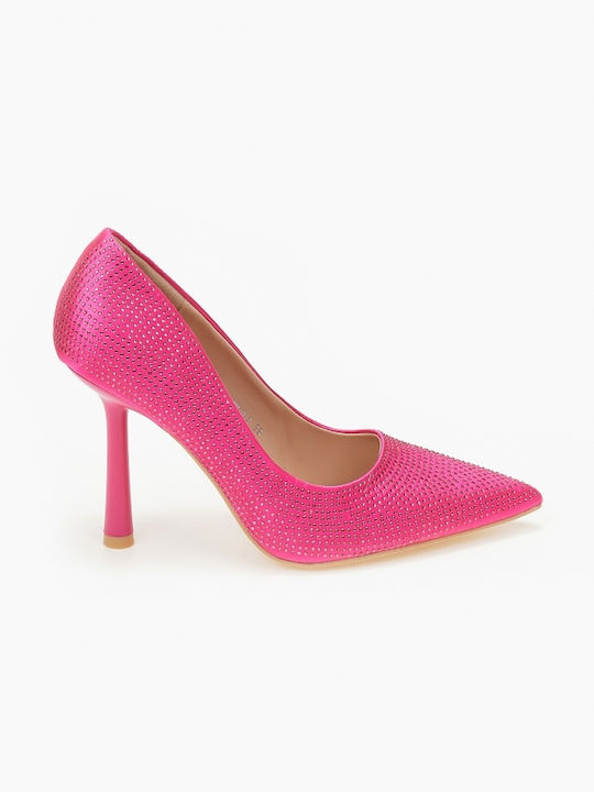 Pantofi cu Toc Unic și Strass Fuchsia