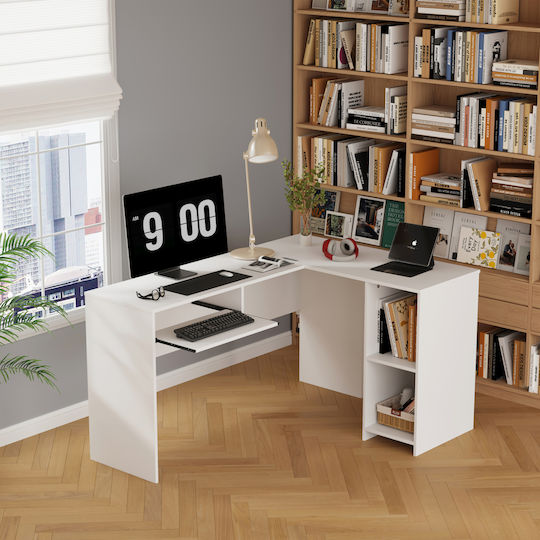 Corner Desk Shig Wooden White 140x120x75cm