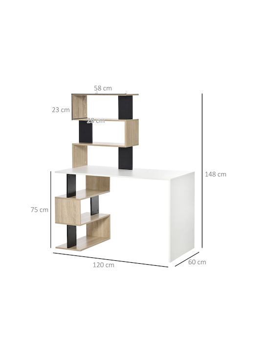 Γραφείο Ξύλινο με Βιβλιοθήκη Πολύχρωμο 120x60x148εκ.