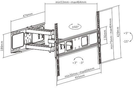 Brateck LPA52-466 04.044.0098 Wall TV Mount with Arm up to 70" and 40kg