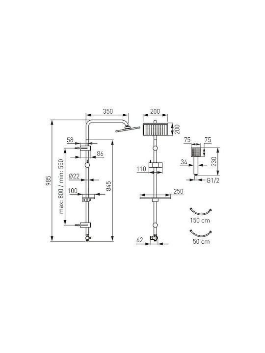Ferro Squerto Lux Shower Column without Mixer 98.5cm Silver