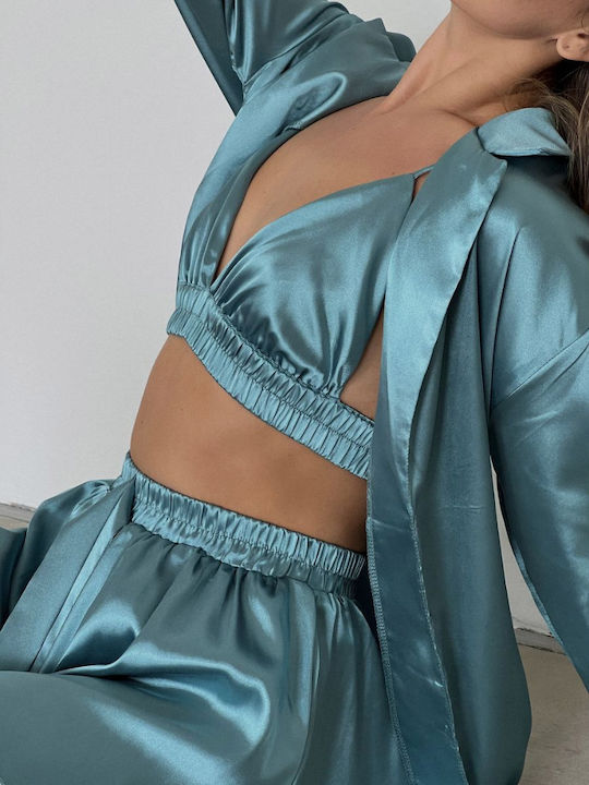 La Lolita Amsterdam Winters Damen-Bademantel mit Türkisfarbenem Schlafanzug Ashlyn