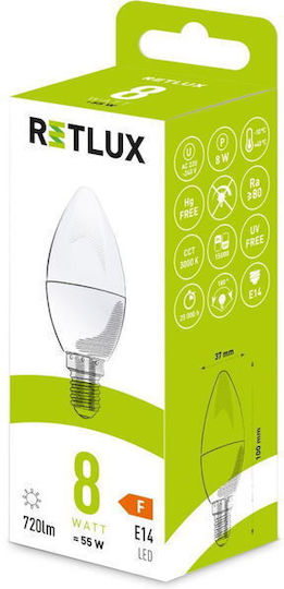 Retlux Λάμπα LED 8W για Ντουί E14 και Σχήμα C37 Φυσικό Λευκό 720lm