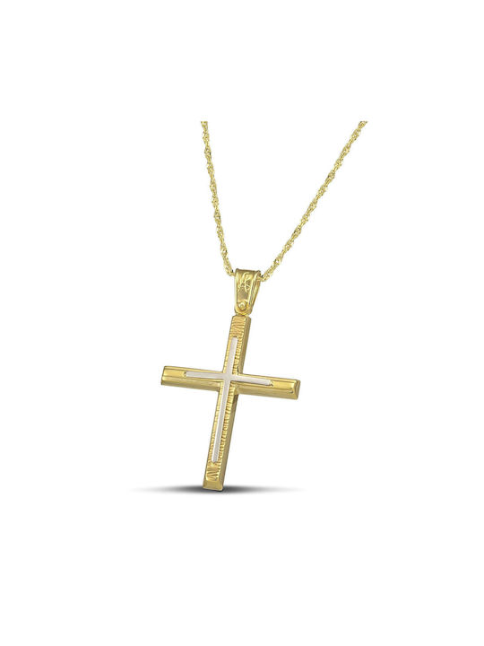 Themelidis Jewels Damen Gold Kreuz 14K mit Kette