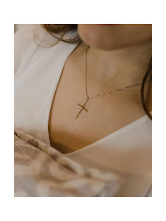 Themelidis Jewels Women's White Gold Cross 18K Double Sided with Chain