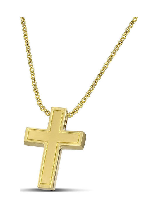 Themelidis Jewels Ανδρικός Χρυσός Σταυρός 14Κ Διπλής Όψης χωρίς Αλυσίδα