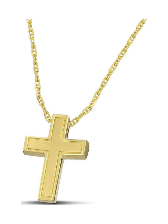 Themelidis Jewels Ανδρικός Χρυσός Σταυρός 14Κ Διπλής Όψης χωρίς Αλυσίδα