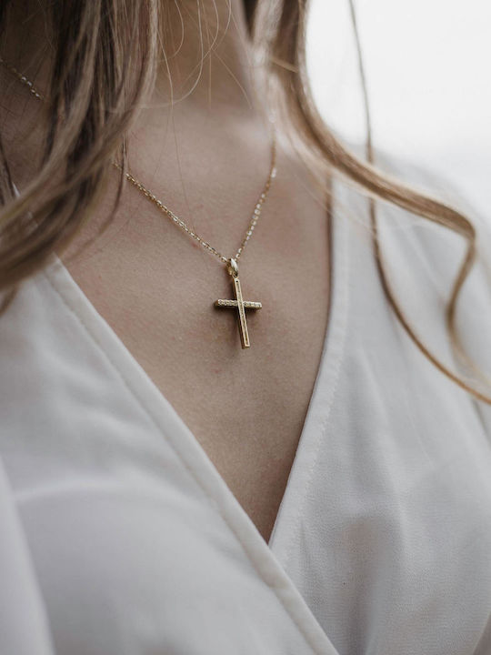 Themelidis Jewels Γυναικείος Χρυσός Σταυρός 14Κ Διπλής Όψης χωρίς Αλυσίδα