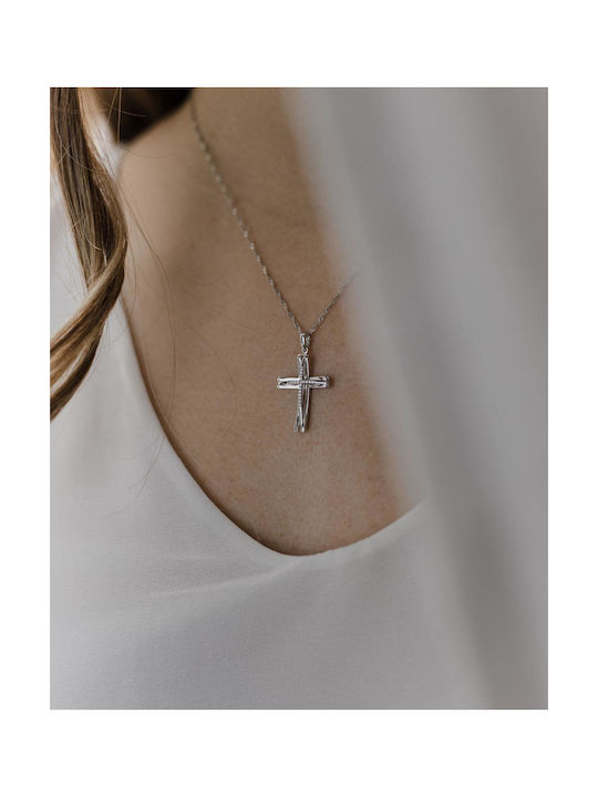 Themelidis Jewels Women's White Gold Cross 18K with Chain