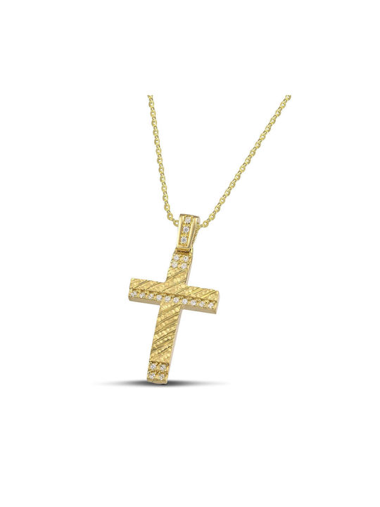 Themelidis Jewels Women's Gold Cross 14K Double Sided with Chain