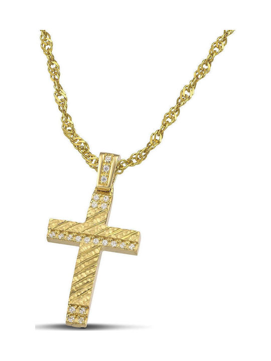 Themelidis Jewels Γυναικείος Χρυσός Σταυρός 14Κ Διπλής Όψης με Αλυσίδα