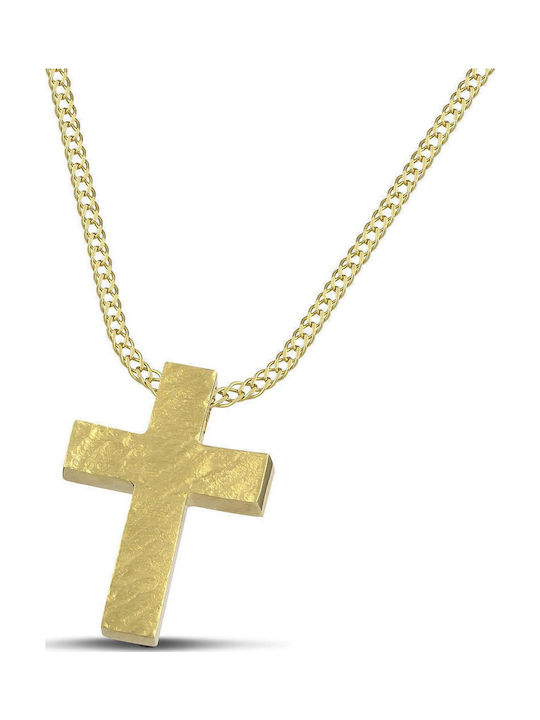 Themelidis Jewels Γυναικείος Χρυσός Σταυρός 14Κ Διπλής Όψης με Αλυσίδα
