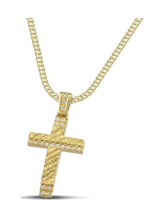 Themelidis Jewels Γυναικείος Χρυσός Σταυρός 14Κ Διπλής Όψης με Αλυσίδα