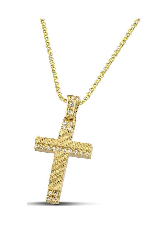 Themelidis Jewels Γυναικείος Χρυσός Σταυρός 14Κ Διπλής Όψης με Αλυσίδα