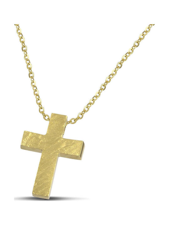 Themelidis Jewels Γυναικείος Χρυσός Σταυρός 14Κ Διπλής Όψης με Αλυσίδα