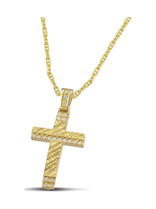 Themelidis Jewels Γυναικείος Χρυσός Σταυρός 14Κ Διπλής Όψης με Αλυσίδα