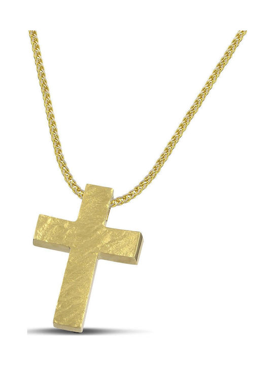 Themelidis Jewels Γυναικείος Χρυσός Σταυρός 14Κ Διπλής Όψης με Αλυσίδα