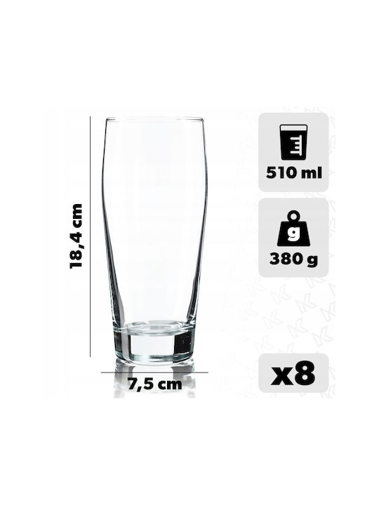 Kadax Gläser-Set Bier, μπίρας aus Glas 510ml 8Stück